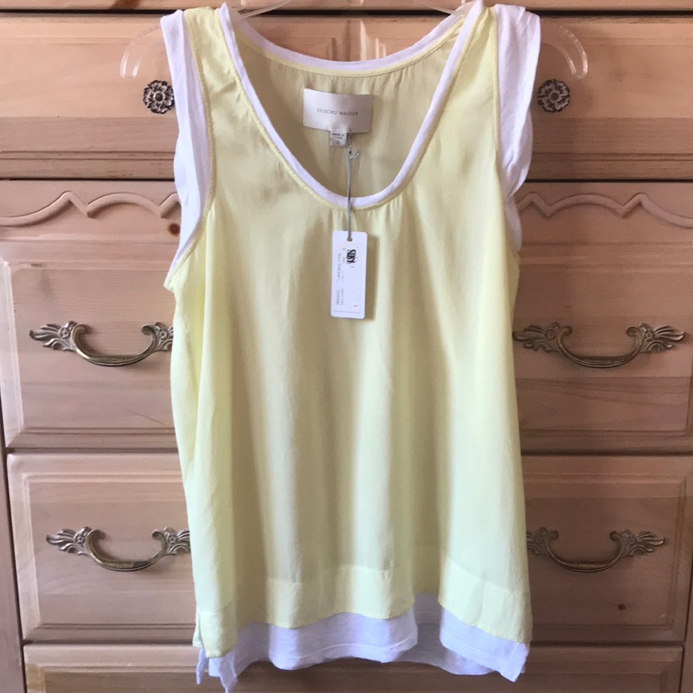 NWT | Brochu Walker | 100% Silk Pale Chartreuse Layered Tank Top Size S